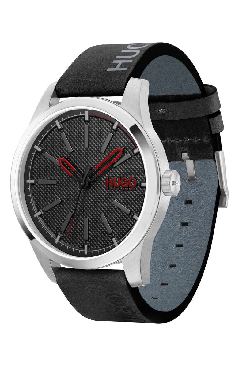BOSS Invent Leather Strap Watch, 46mm, Alternate, color,