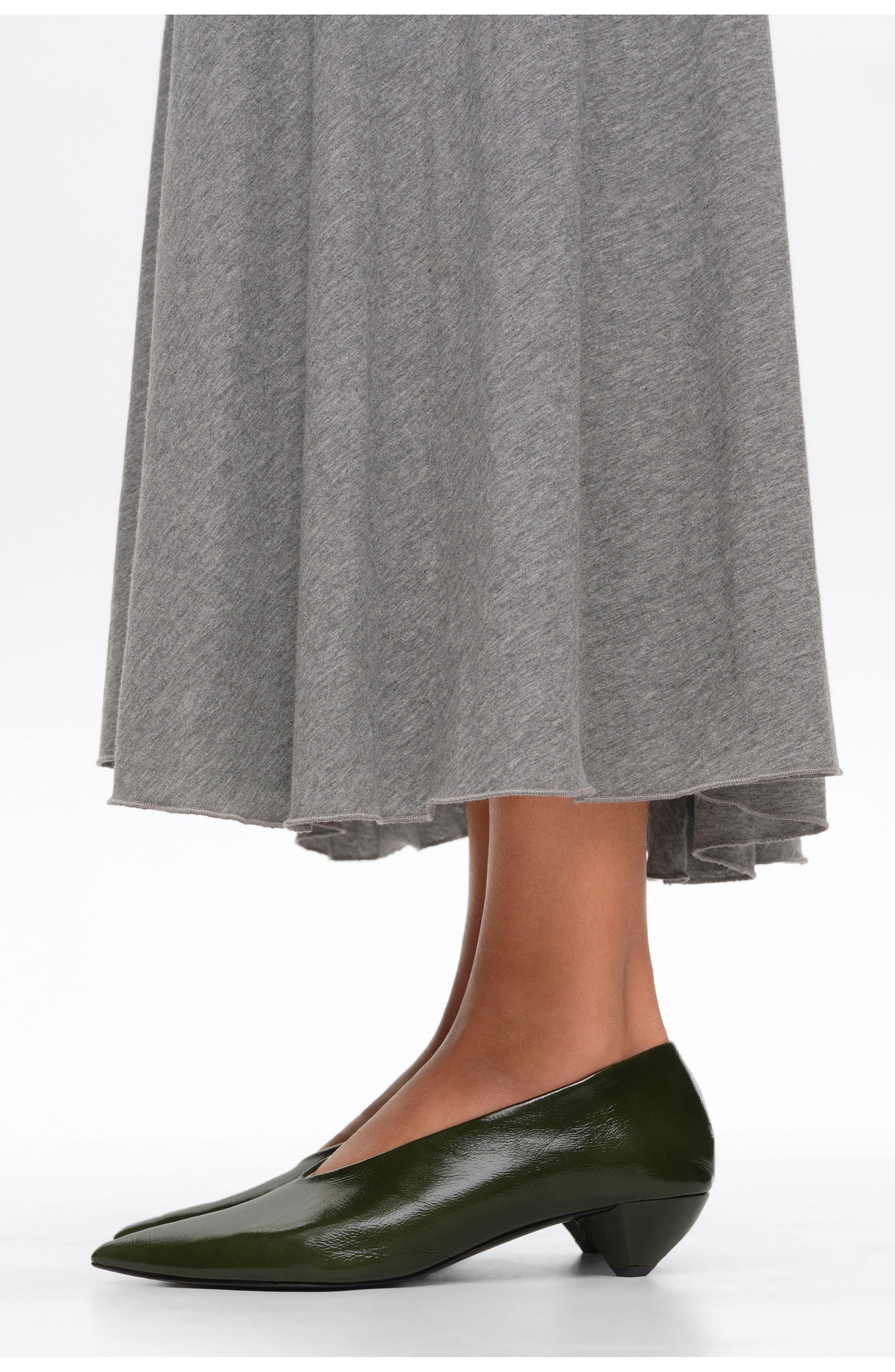 Leather low heel court shoe, Alternate, color, DARK GREEN