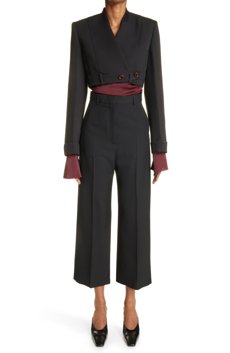 Acne Studios Teba Crop Stretch Satin Wrap Blouse, Alternate, color,