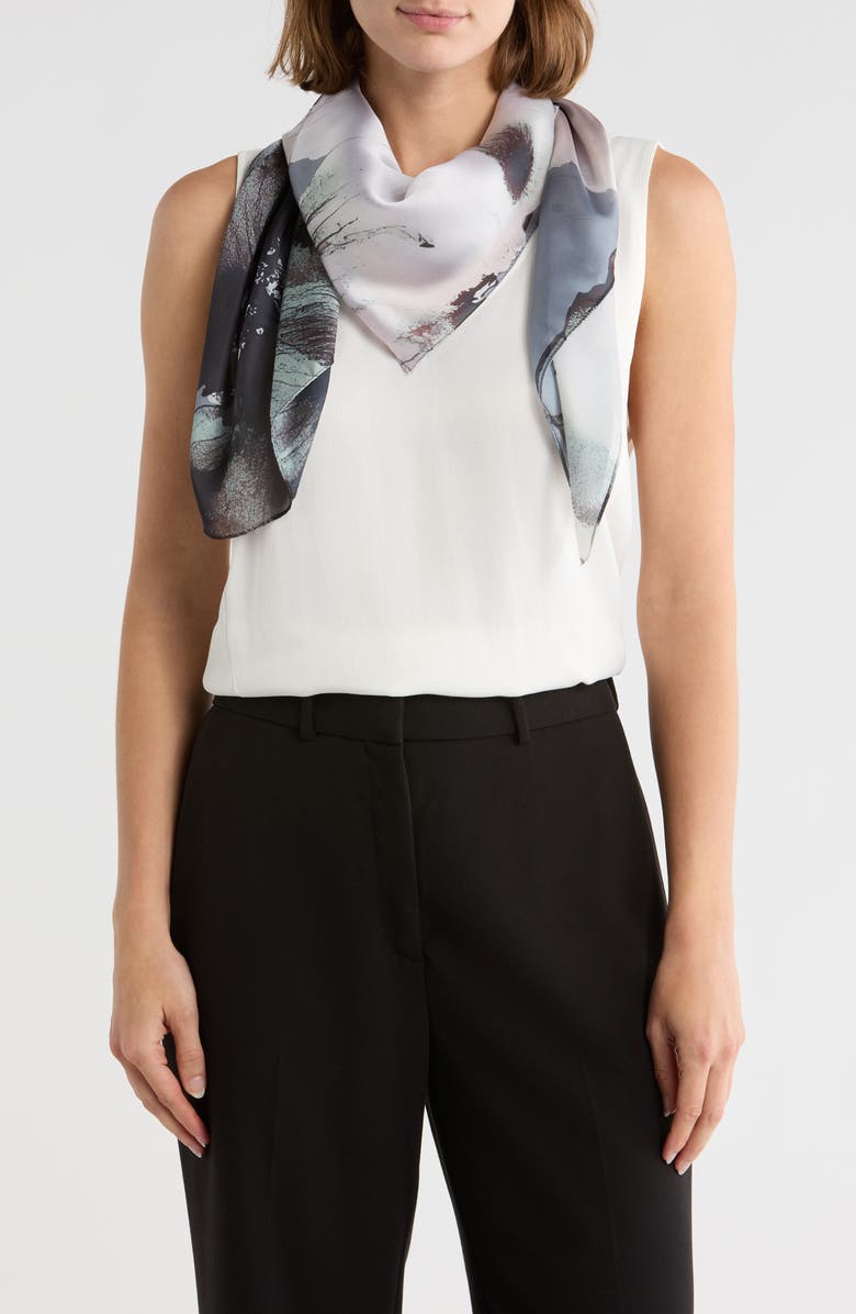 BCBG Ink Bloom Square Scarf, Main, color, Neutral