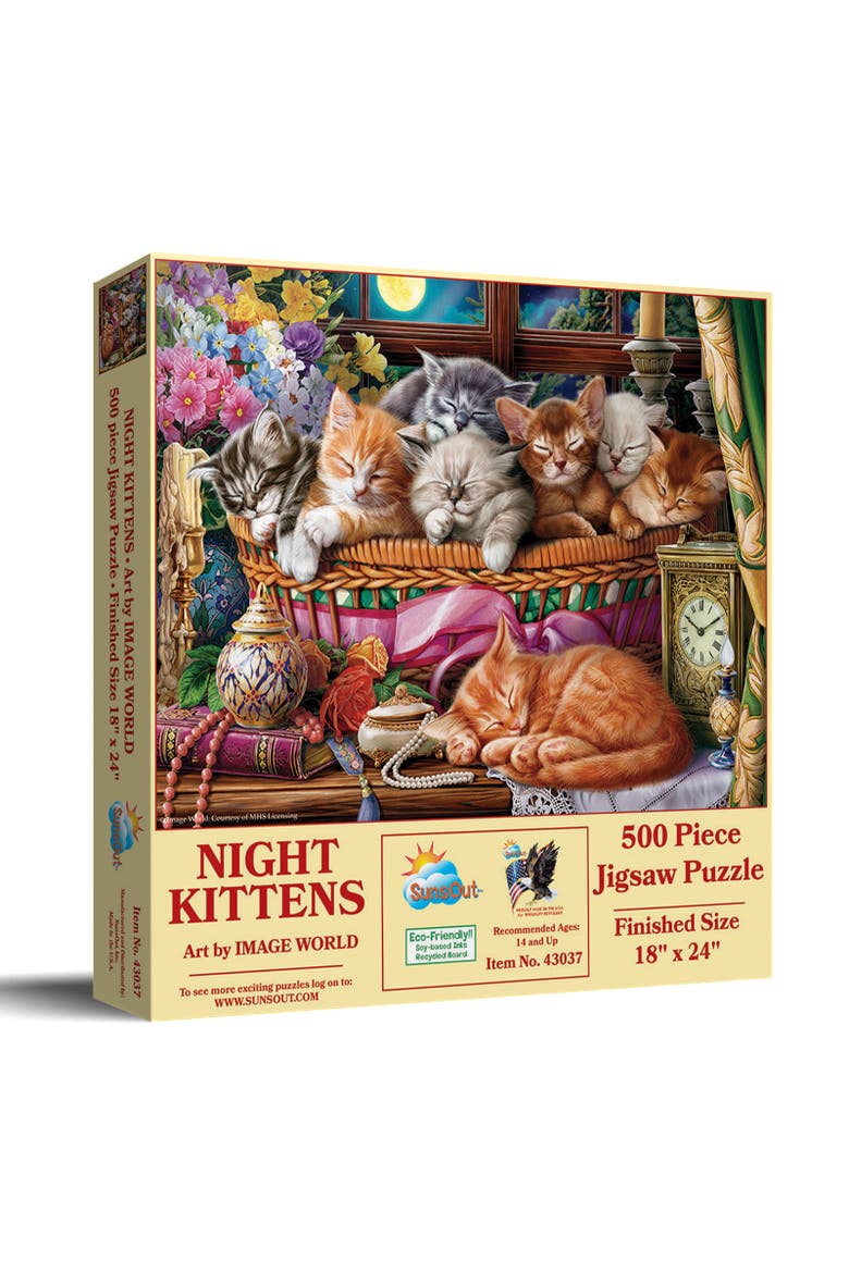 Night Kittens 500 piece Jigsaw Puzzle for Adults, Main, color, Multicolor