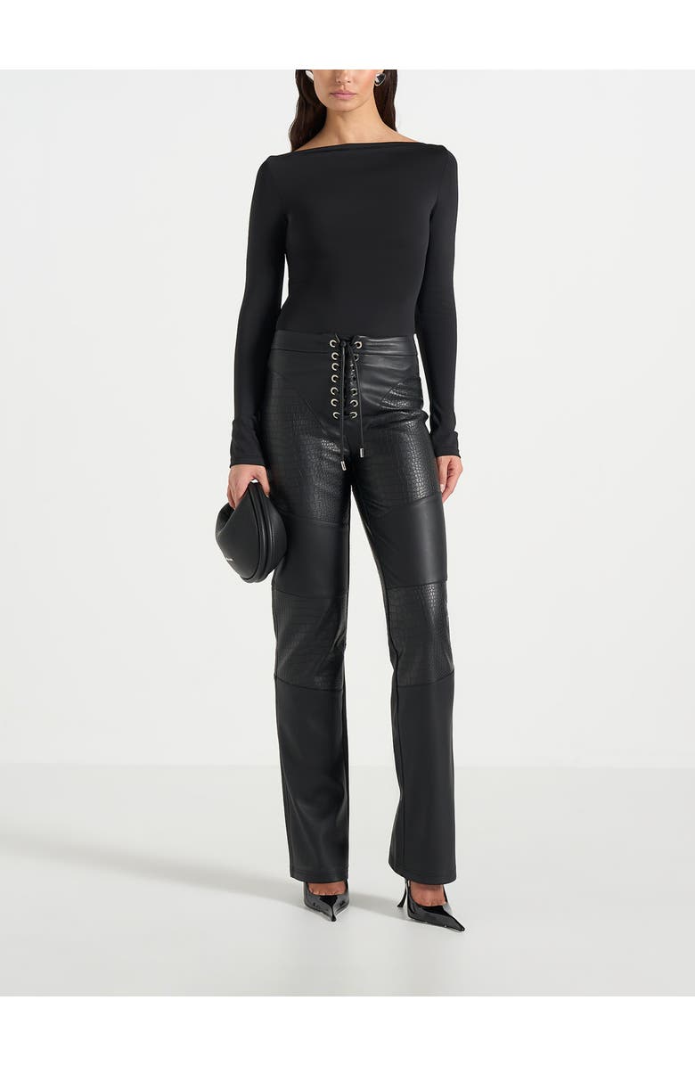 Manière De Voir Seren Croc Embossed Lace Up Trousers, Alternate, color, Black