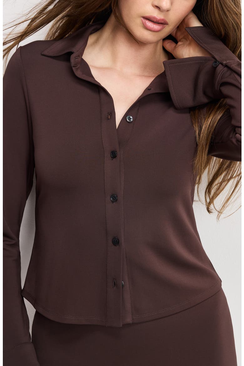 Flare Cuff Jersey Matte Button-Up Shirt, Alternate, color, BARK003