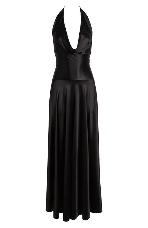 Delfi Collective Adora Halter Satin Gown In Black