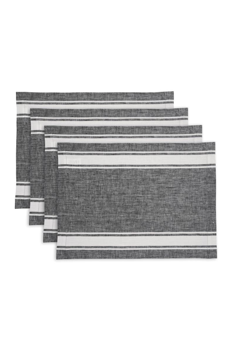 Solino Home Linen Placemats - Country Stripe, 14" x 19" Inch, Main, color, Black