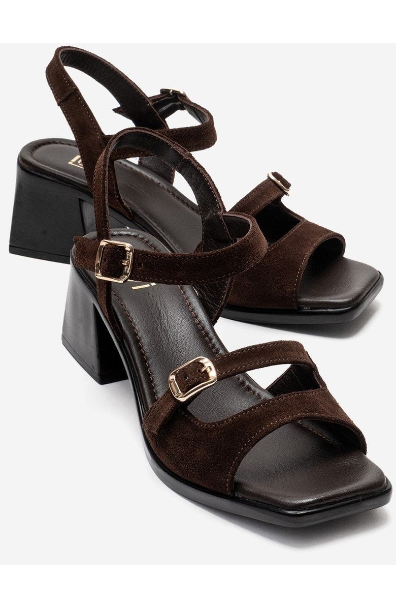 Forever & Always Shoes Yolen Leather Block Heel Sandal, Main, color, Brown Suede