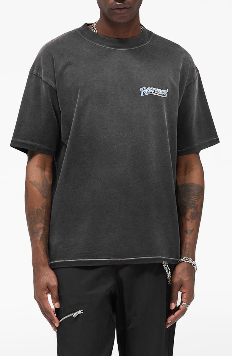 Represent Showcasing Cotton Graphic T-Shirt, Main, color, Stained Black