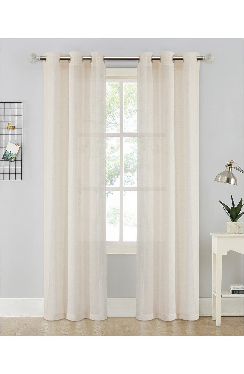 DAINTY HOME Set of 2 Sheer Curtain Panels, Main, color, Linen