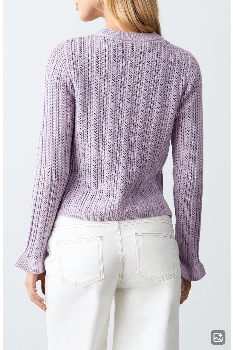 Open Stitch Ruffle Cuff Cotton Sweater, Alternate, color, LIGHT/ PASTEL PURPLE