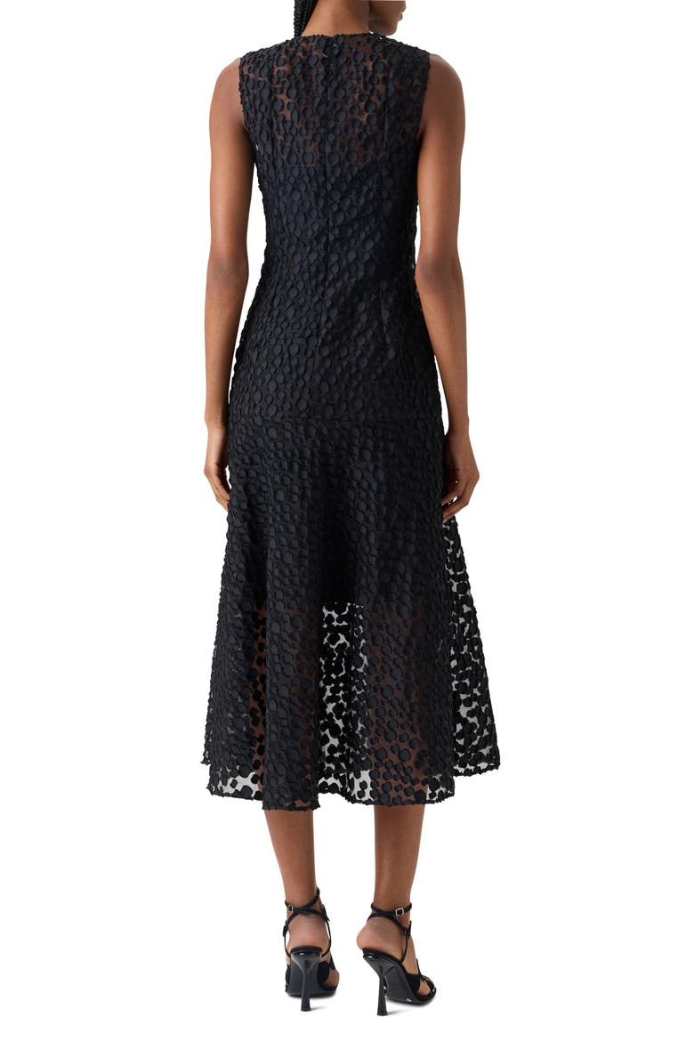 Devoré Dot Organza Flounce Midi Dress, Alternate, color, BLACK