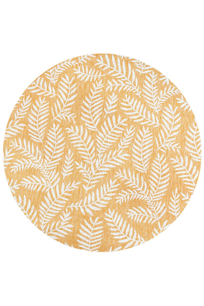 Nevis Palm Frond Indoor/Outdoor Round Area Rug, Alternate, color, Yellow/Cream