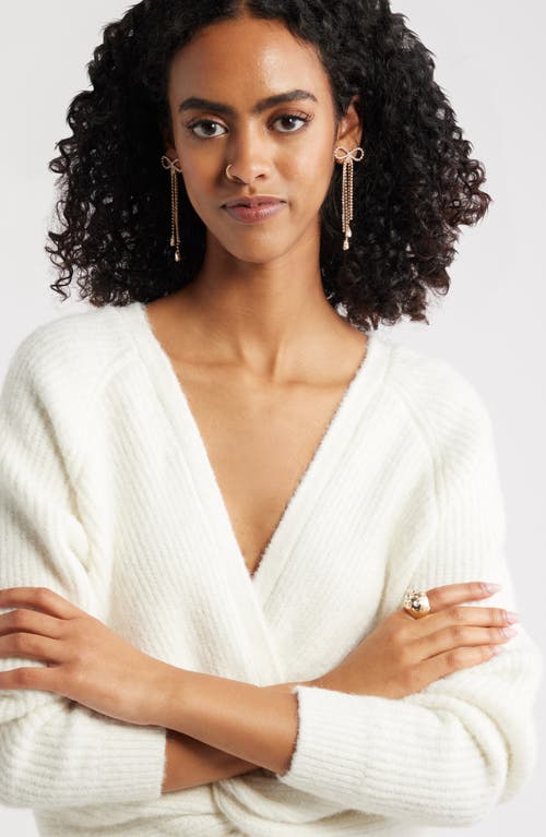 Open Edit Stone Crystal Bow Drop Earrings In Gold