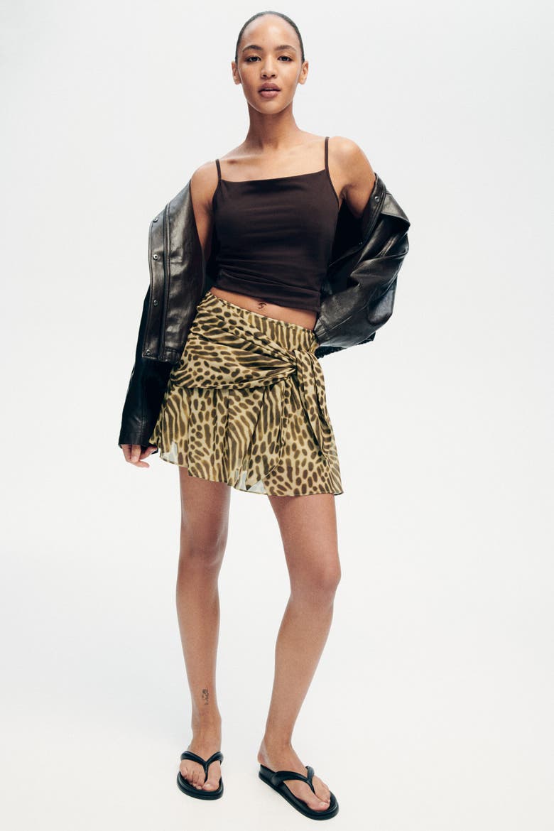 Tie-detail Flared Skirt, Alternate, color, Dark khaki green/patterned
