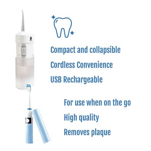 Pursonic Compact Travel Oral Care Bundle: Portable Usb Rechargeable Collapsible Water Flosser And Po In Multi