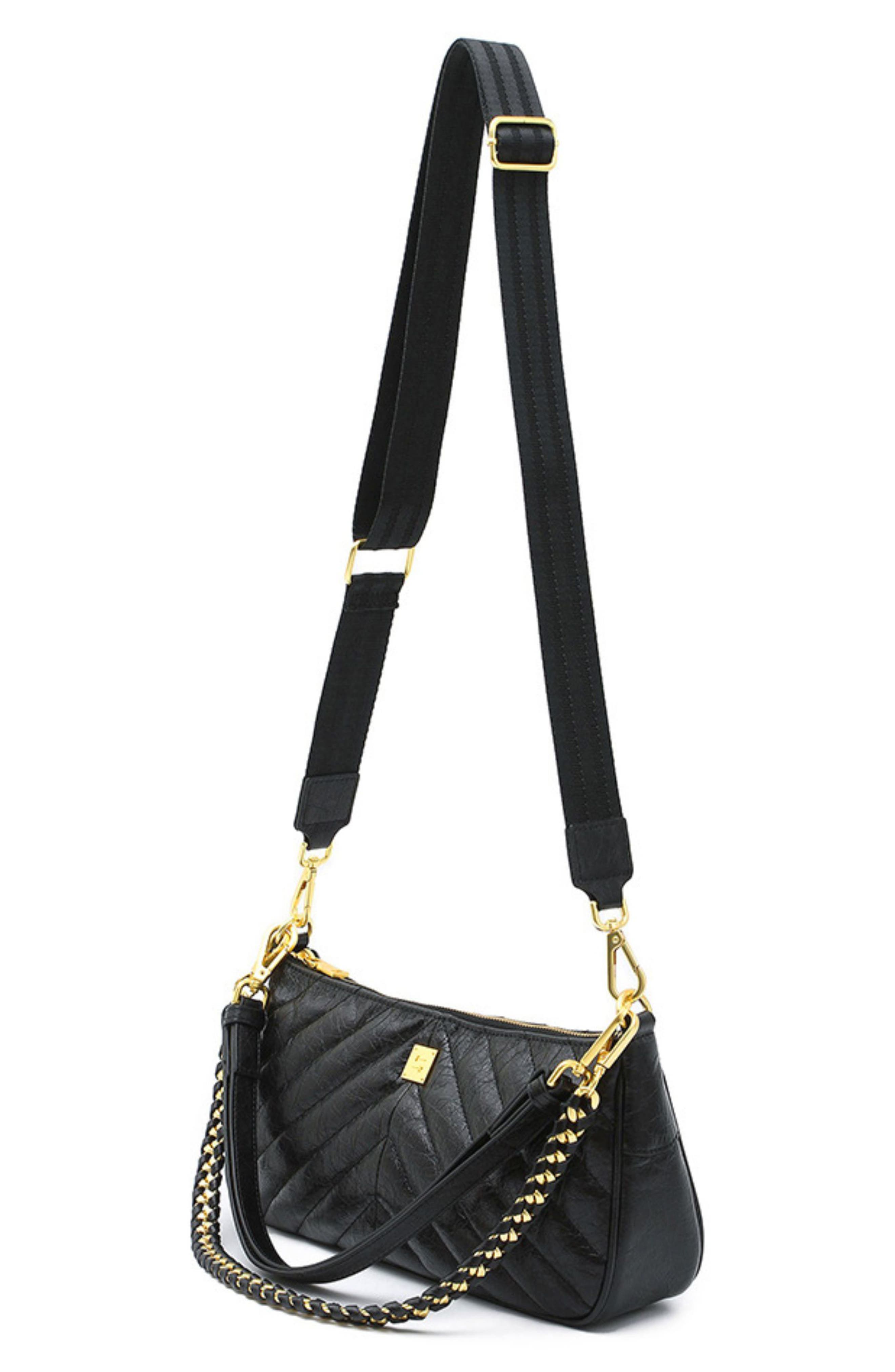 Enchanted Crinkled Leather Baguette Bag, Alternate, color, BLACK CRINKLE