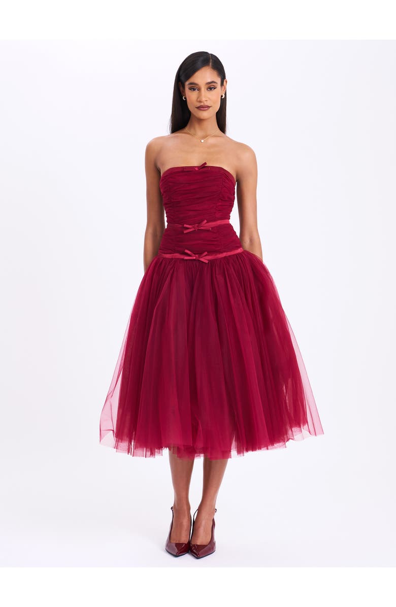 Miss Circle Mabel Drop Waist Layered Mesh Midi Puffy Dress with Bow, Alternate, color, 