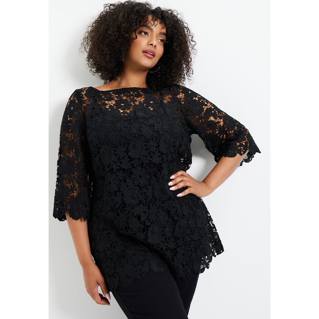 June + Vie Allover Lace Top In Black