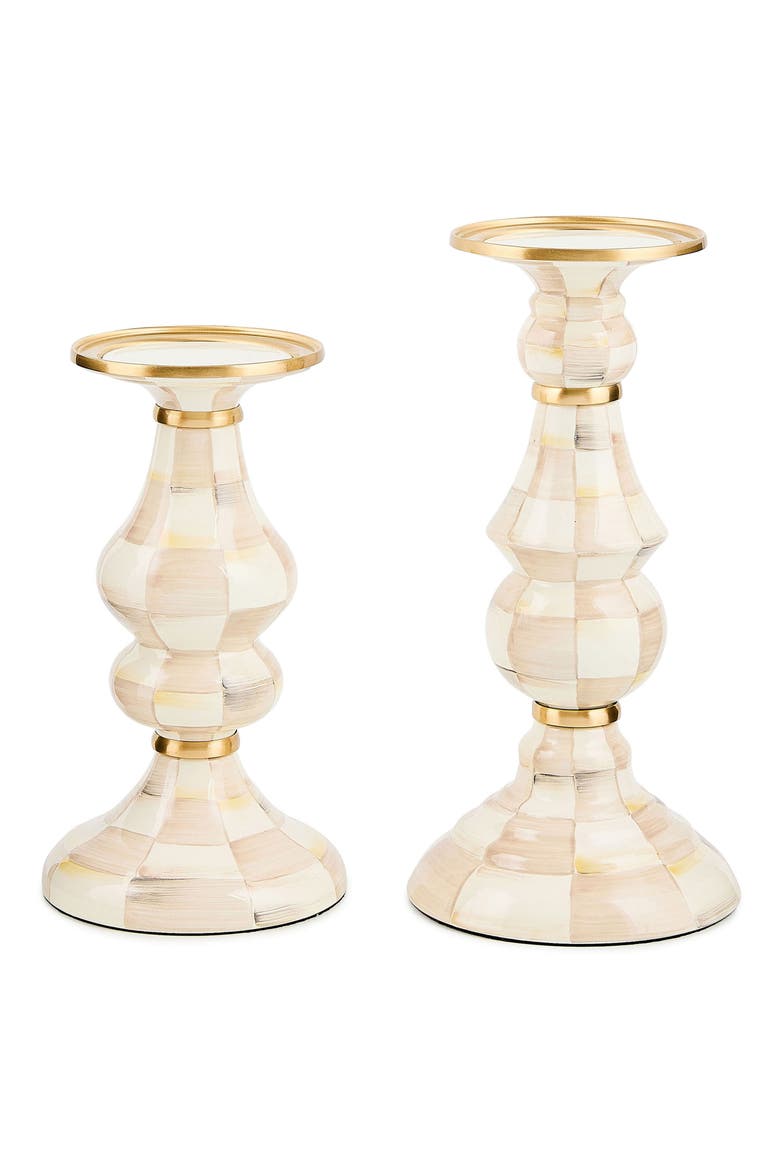 Mocha Check Large Pillar Candleholder, Alternate, color, MOCHA