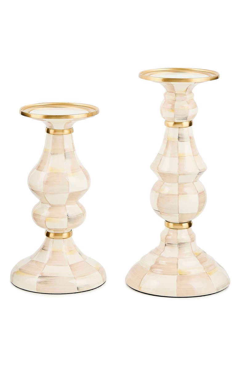MACKENZIE CHILDS Mocha Check Large Pillar Candleholder, Alternate, color, Mocha