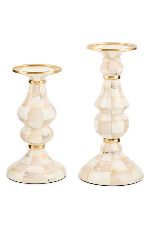 Mackenzie-childs Mackenzie Childs Mocha Check Large Pillar Candleholder In Neutral