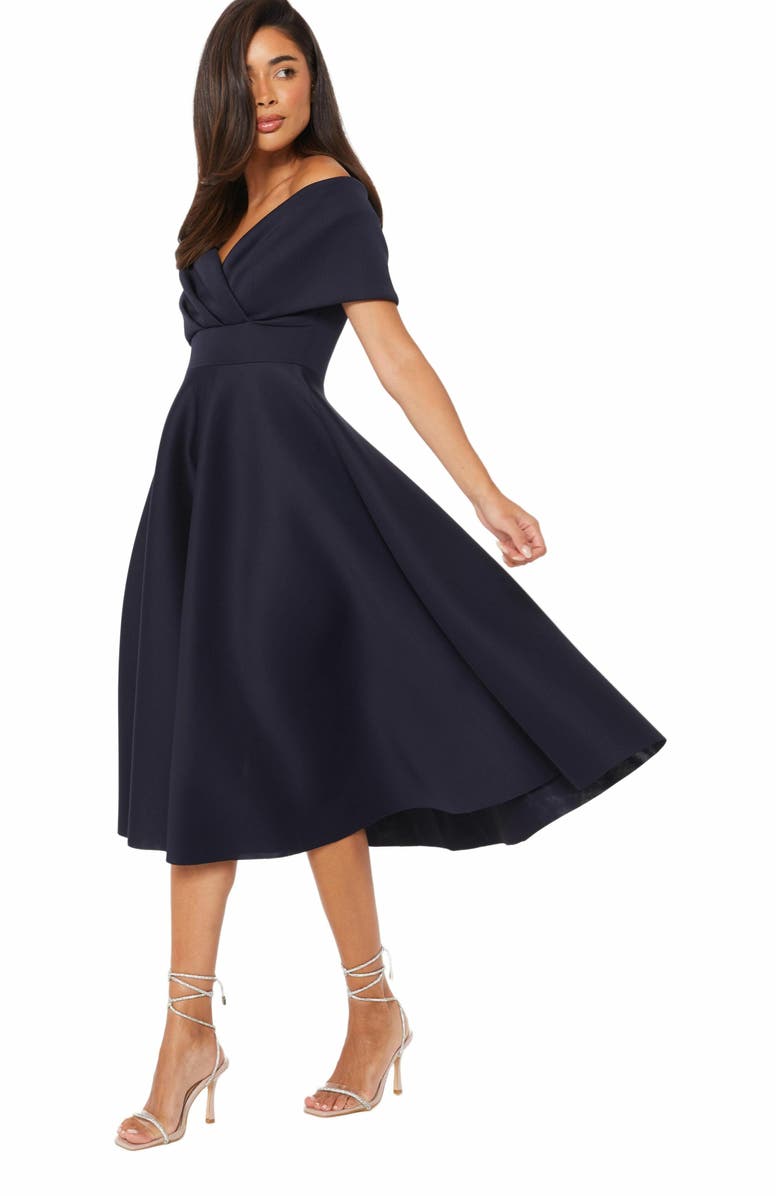 QUIZ Bardot Skater Midi Dress, Alternate, color, 