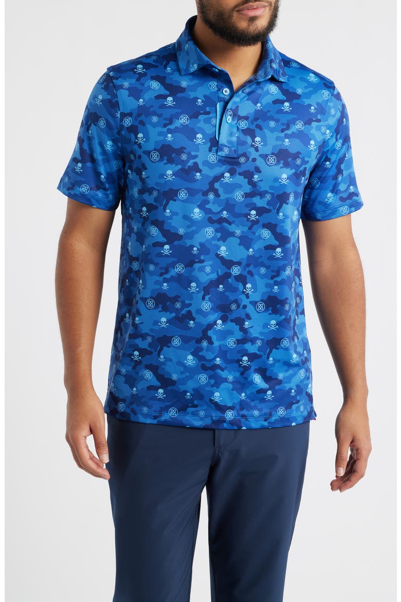 Icon Camo Stretch Tech Jersey Golf Polo Shirt, Main, color, AZUL