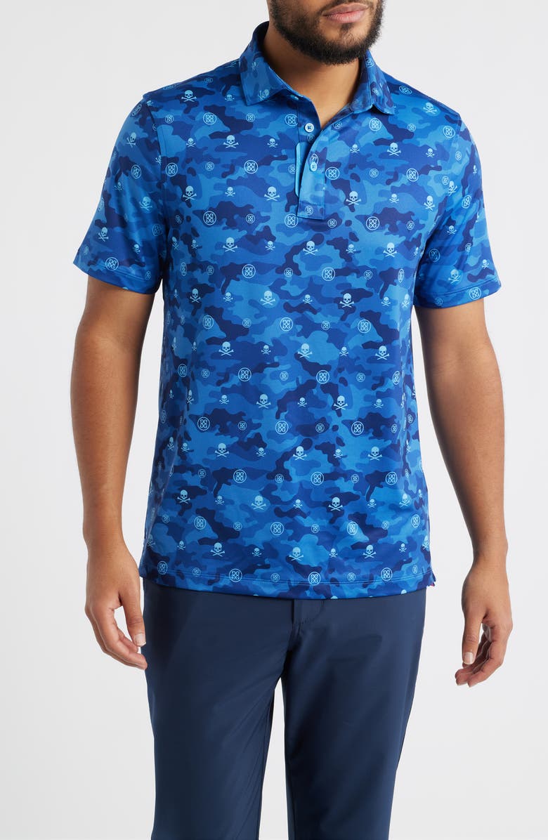 G/FORE Icon Camo Stretch Tech Jersey Polo Shirt, Main, color, Azul