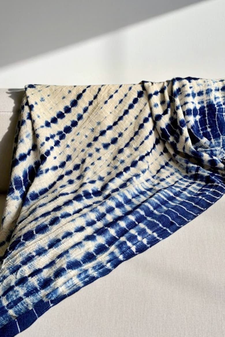 Indigo Shibori Throw, Alternate, color, Vines
