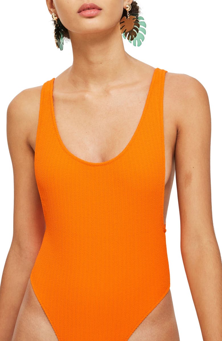 Topshop Scoop Neck Crinkle One-Piece Swimsuit, Main, color, 