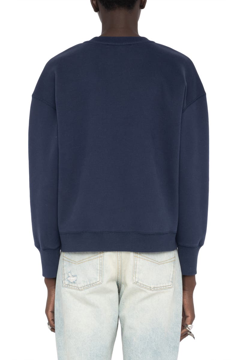 Zadig & Voltaire Olive Split Neck Graphic Sweatshirt, Alternate, color, Encre