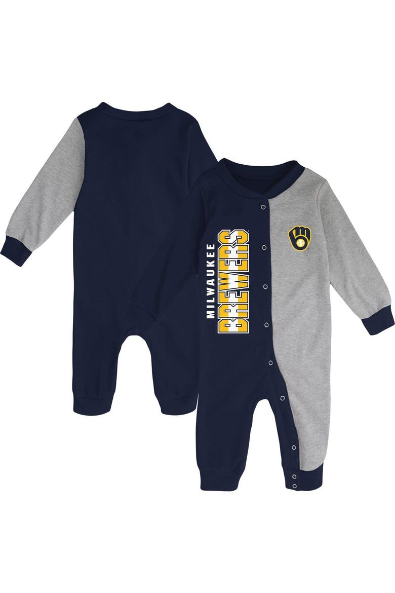 Infant Navy/Heather Gray Milwaukee Brewers Halftime Sleeper, Main, color, Navy