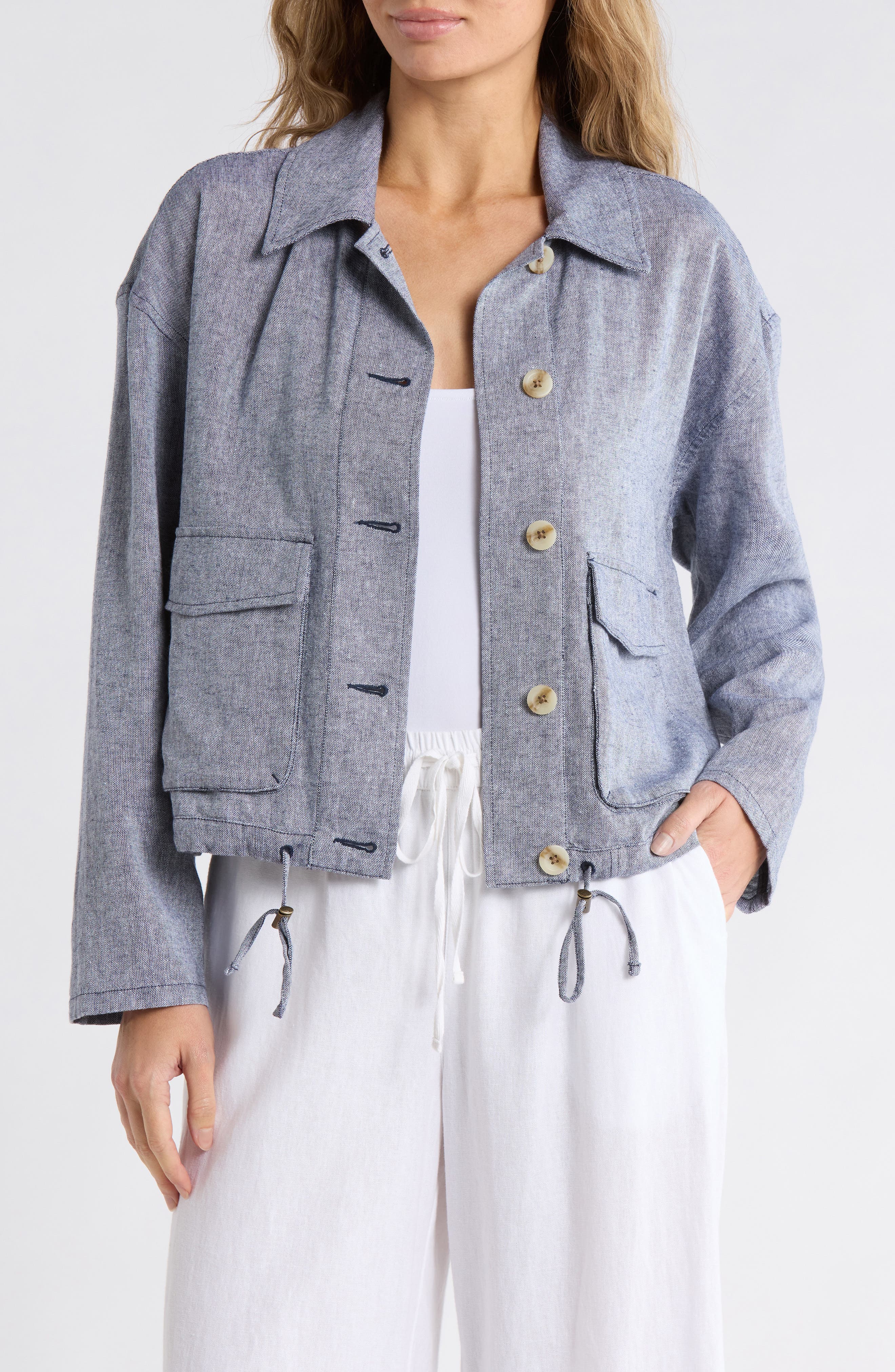 Linen Blend Utility Shirt Jacket - image 5