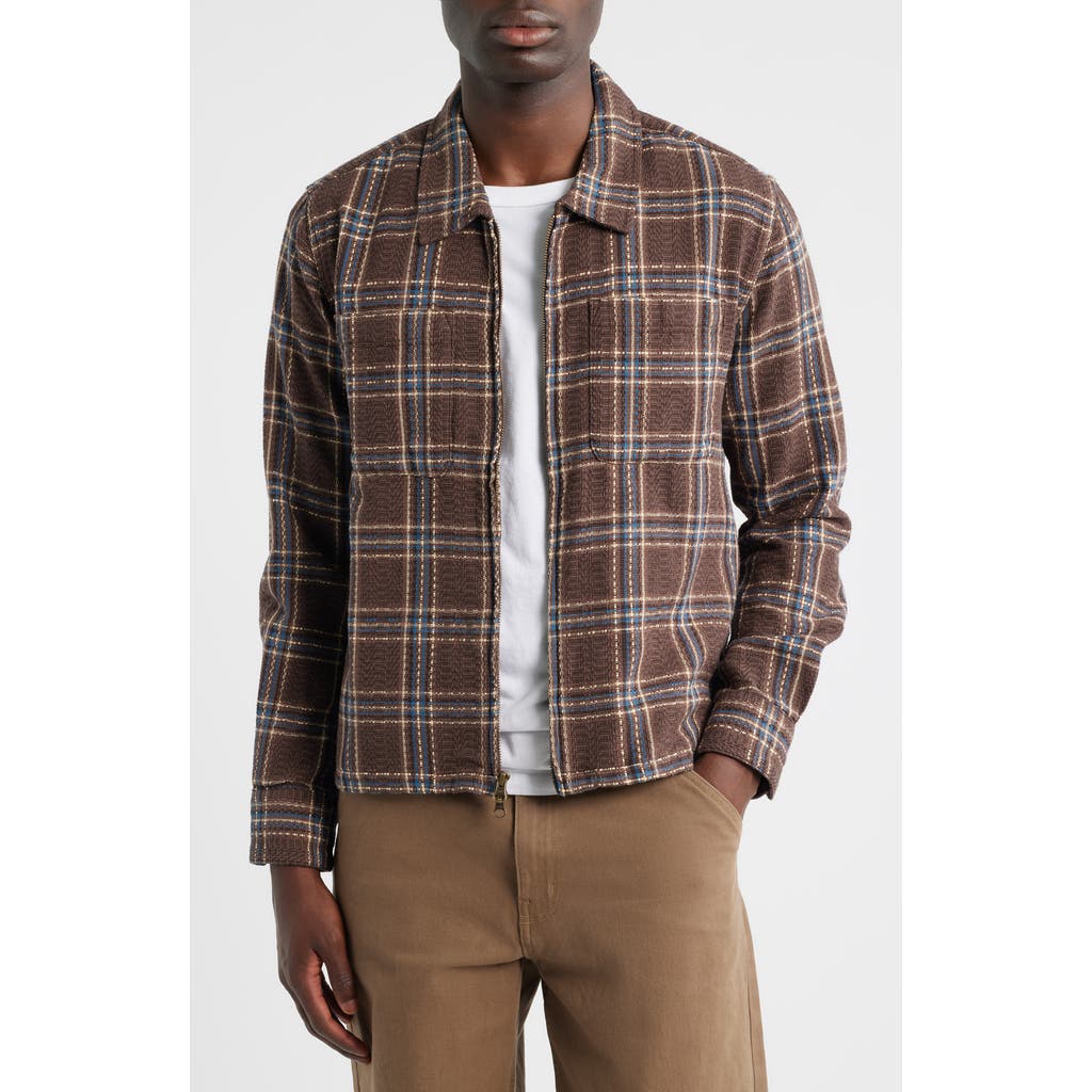 Corridor Venice Plaid Cotton Zip-Up Shirt Jacket in Brown  product
