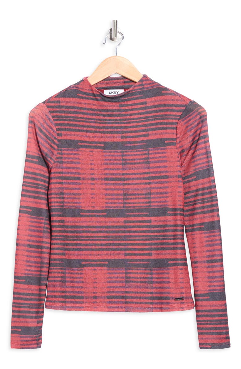 DKNY Funnel Neck Fitted Top, Alternate, color, Black/Merlot