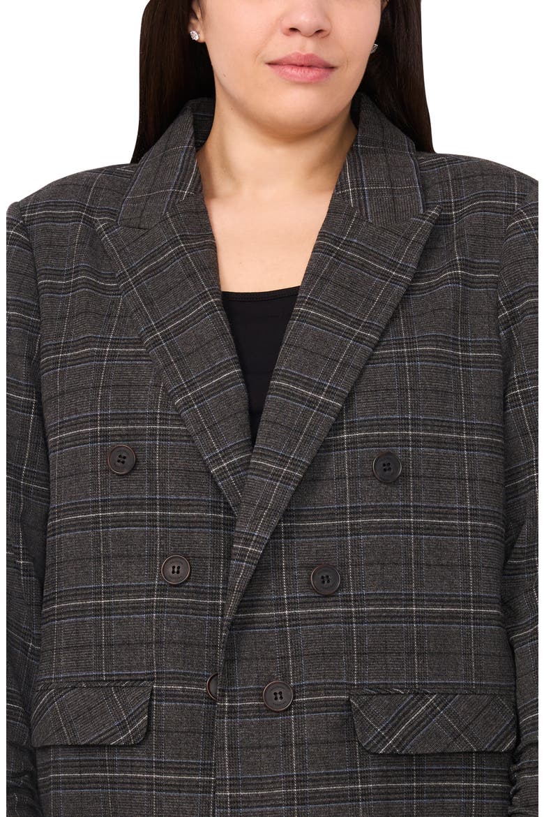Plaid Scrunch Sleeve Blazer, Alternate, color, GREY/ AEGEAN BLUE