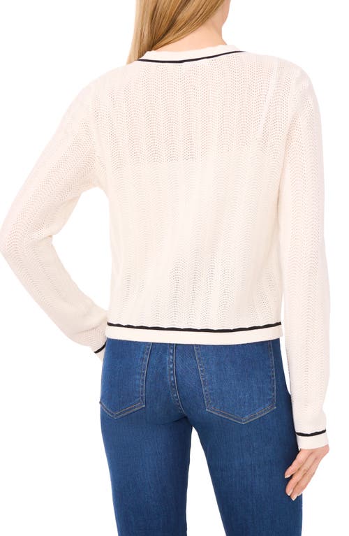 Cece Contrast Detail Cotton Cardigan In Antique White