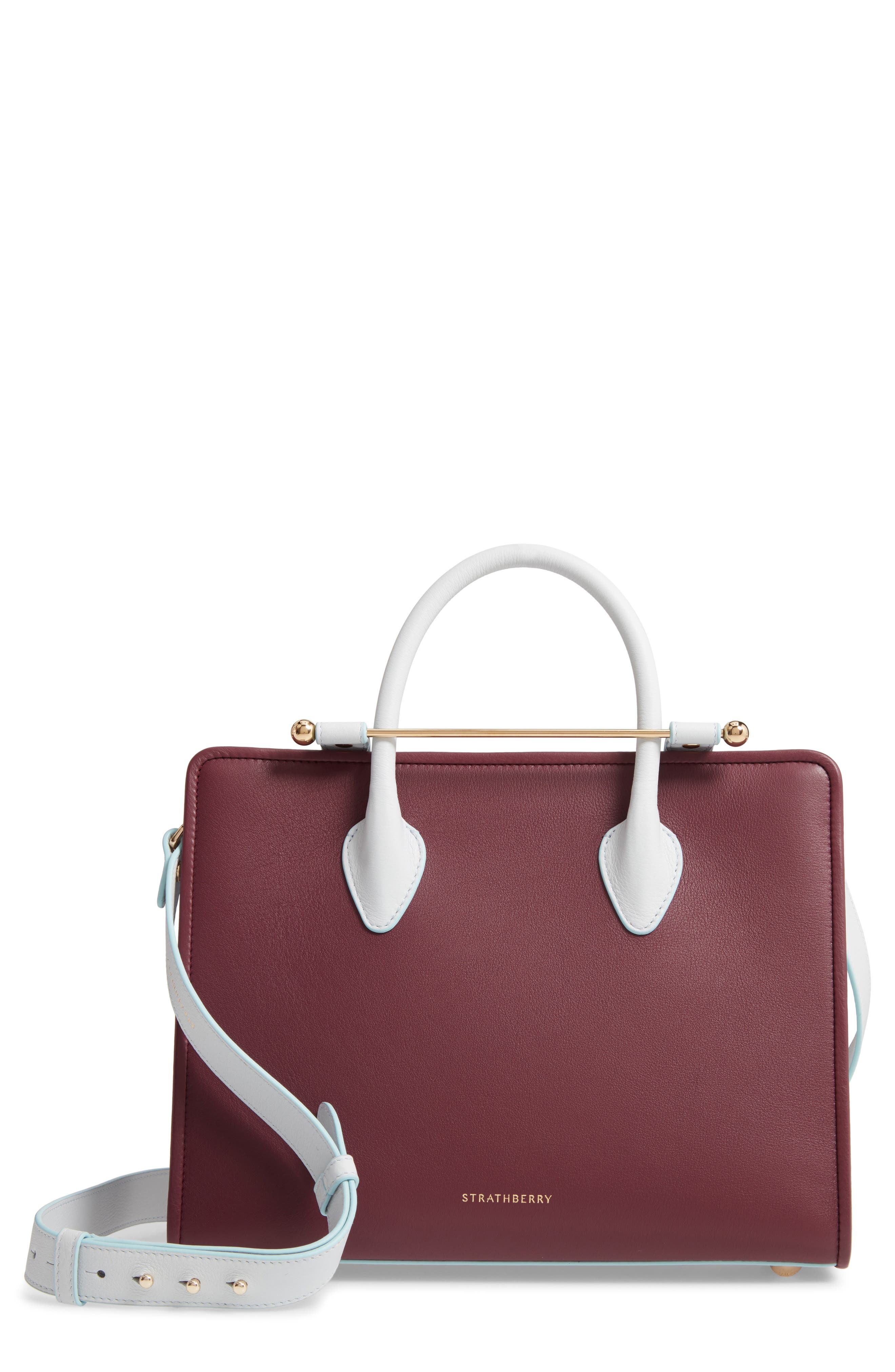 Midi Bicolor Leather Tote, Main, color, PURPLE POTION/ ILLUSION BLUE