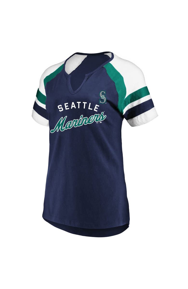 PROFILE Women's Profile  Navy Seattle Mariners Arched Notch Neck T-Shirt, Alternate, color, 