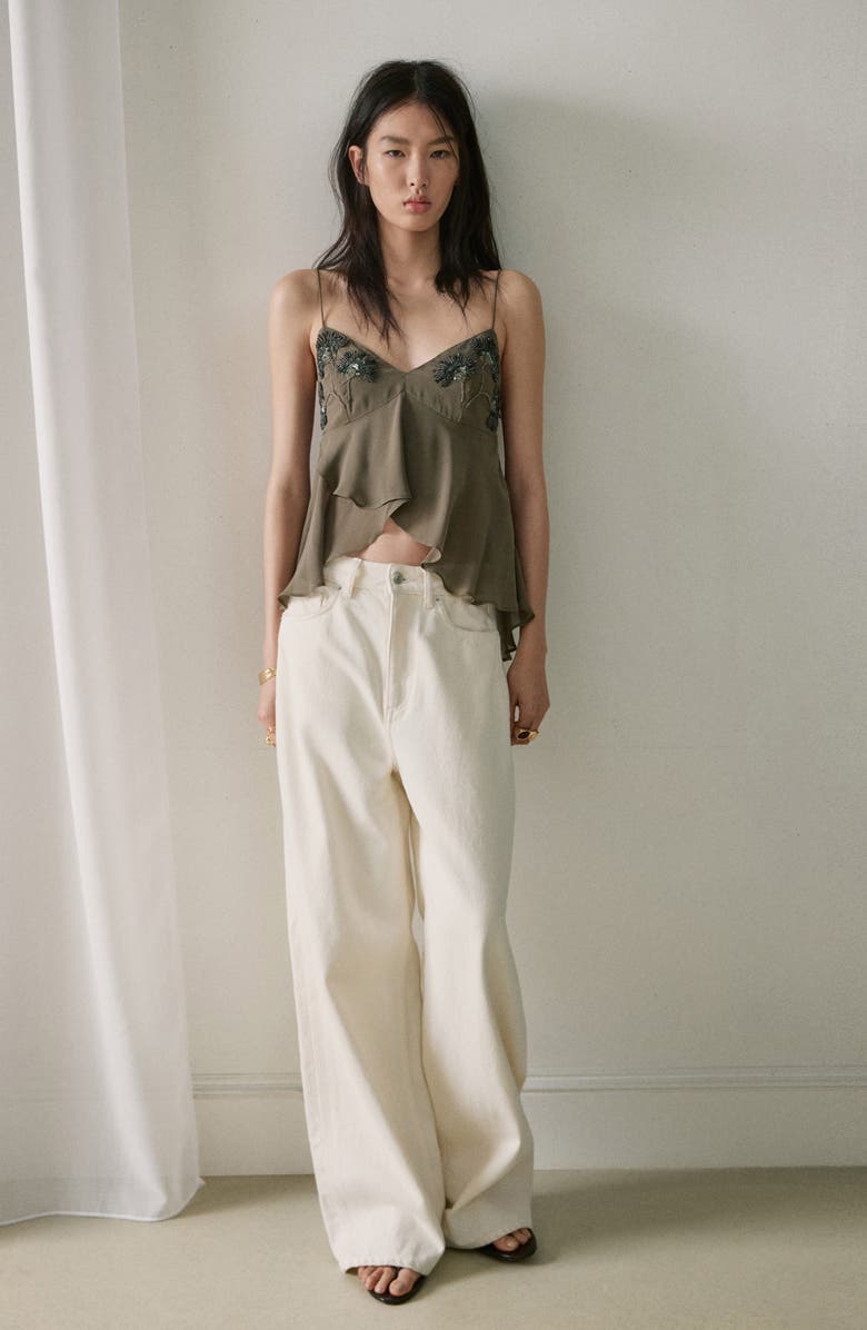 MANGO Bead Embellished High-Low Tulip Hem Top, Alternate, color, Green