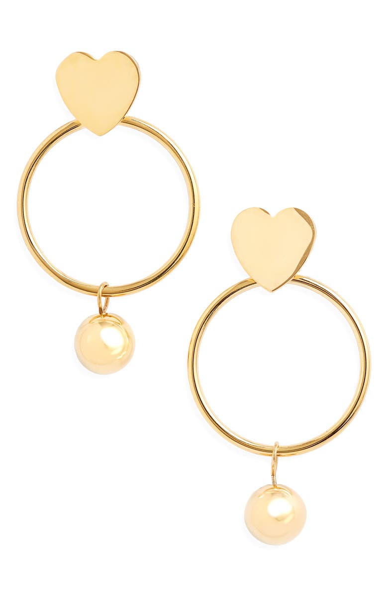 Knotty Heart Hoop Imitation Pearl Drop Earrings, Main, color, Gold