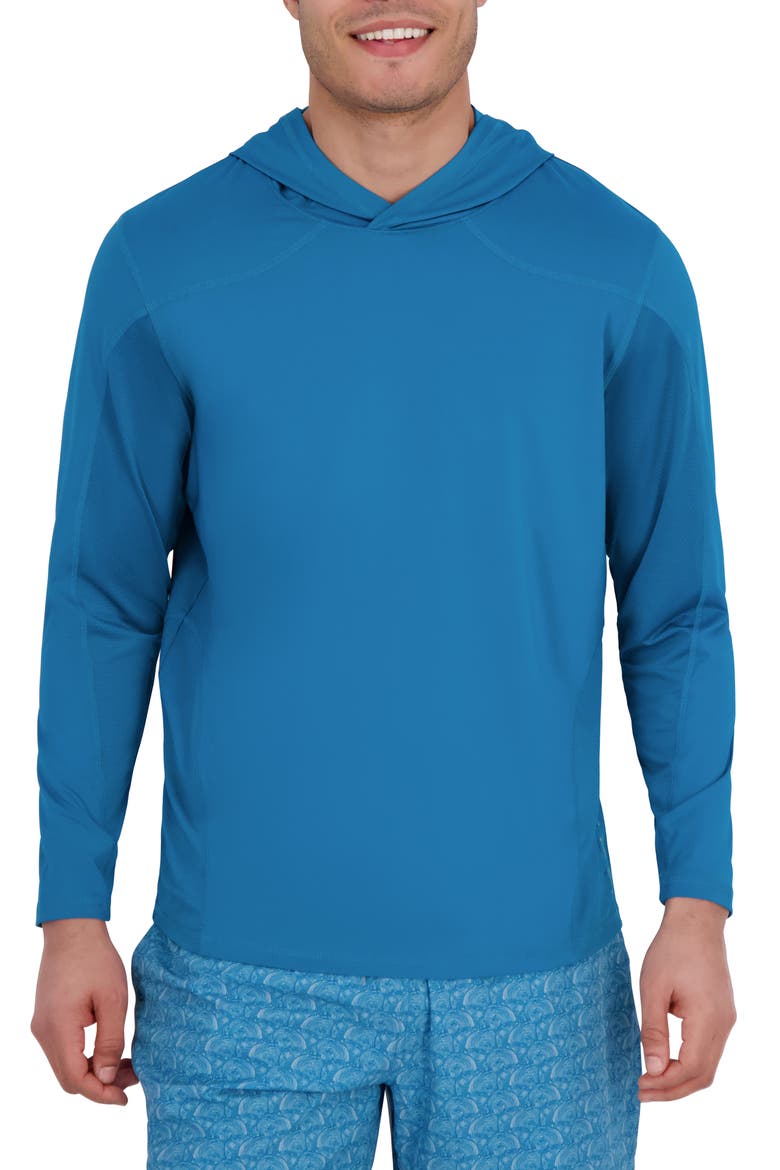 Textured Piecing Long Sleeve Hooded Rashguard, Main, color, SWELL
