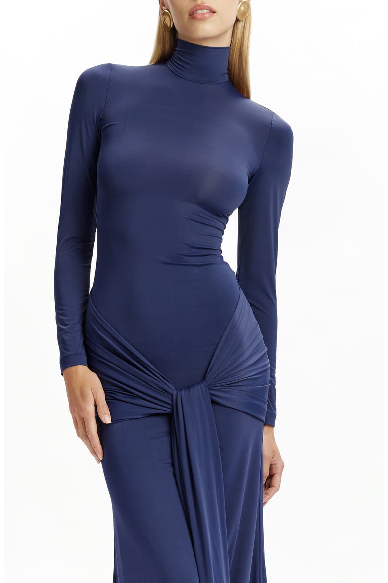 Alix Tie Front Long Sleeve Maxi Dress, Alternate, color, NAVY