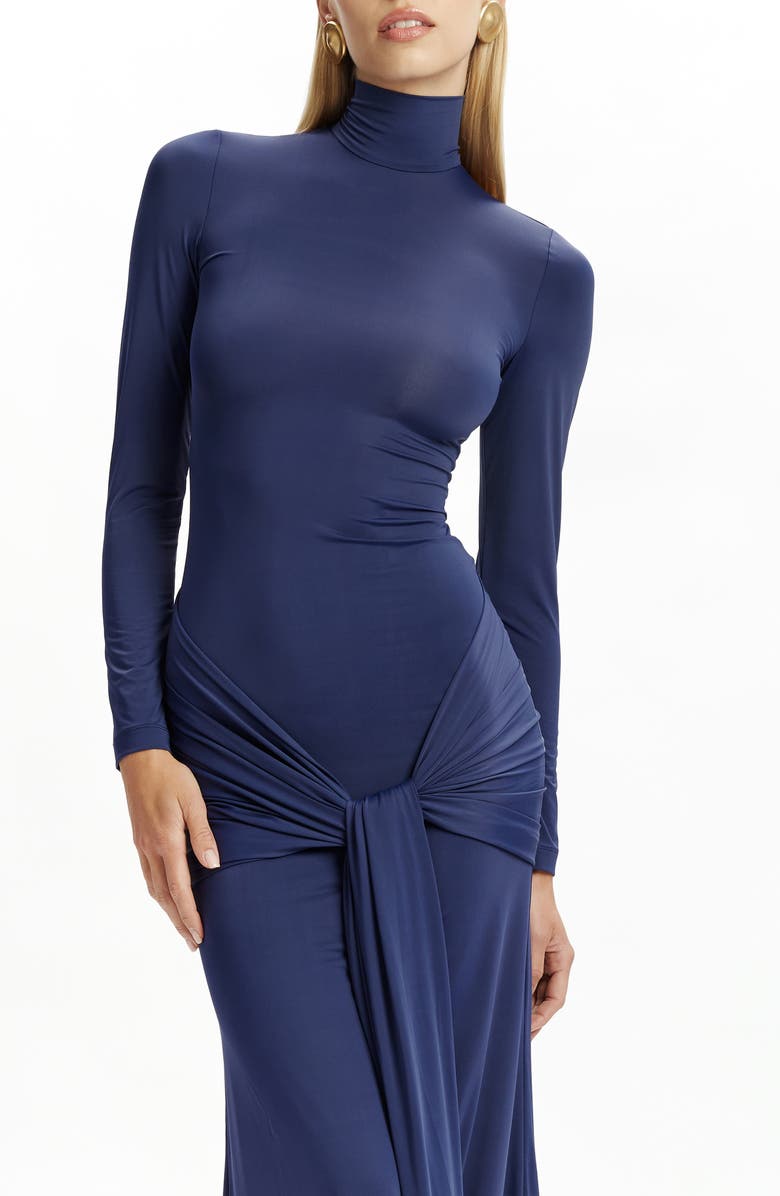 Bardot Alix Tie Front Long Sleeve Maxi Dress, Alternate, color, Navy