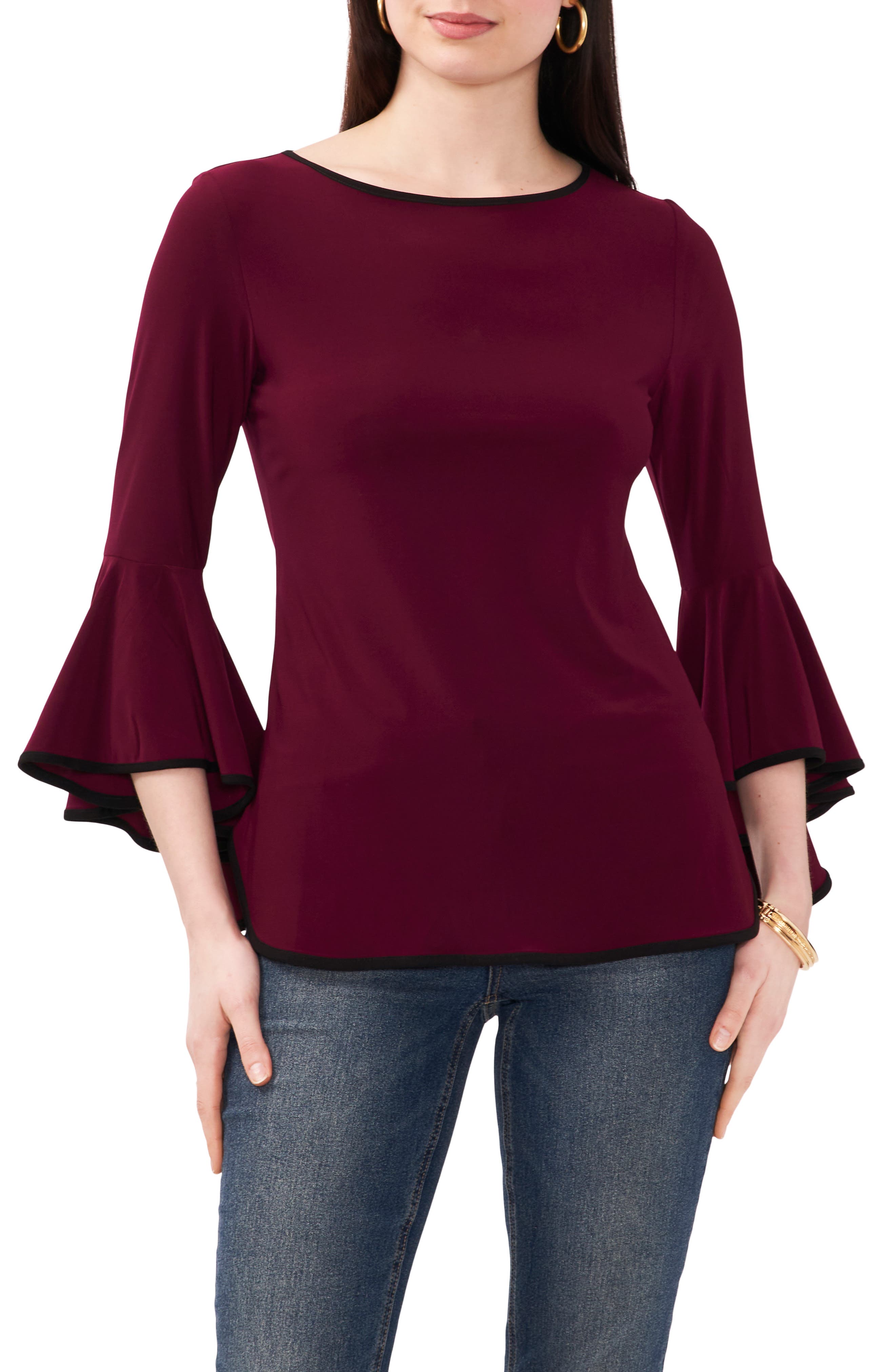 Chaus Bell Sleeve Top in Mulberry 