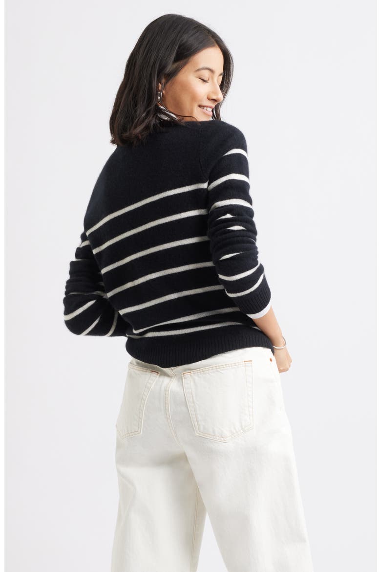 Cashmere Crewneck Sweater, Alternate, color, BLACK- IVORY STACY STRIPE