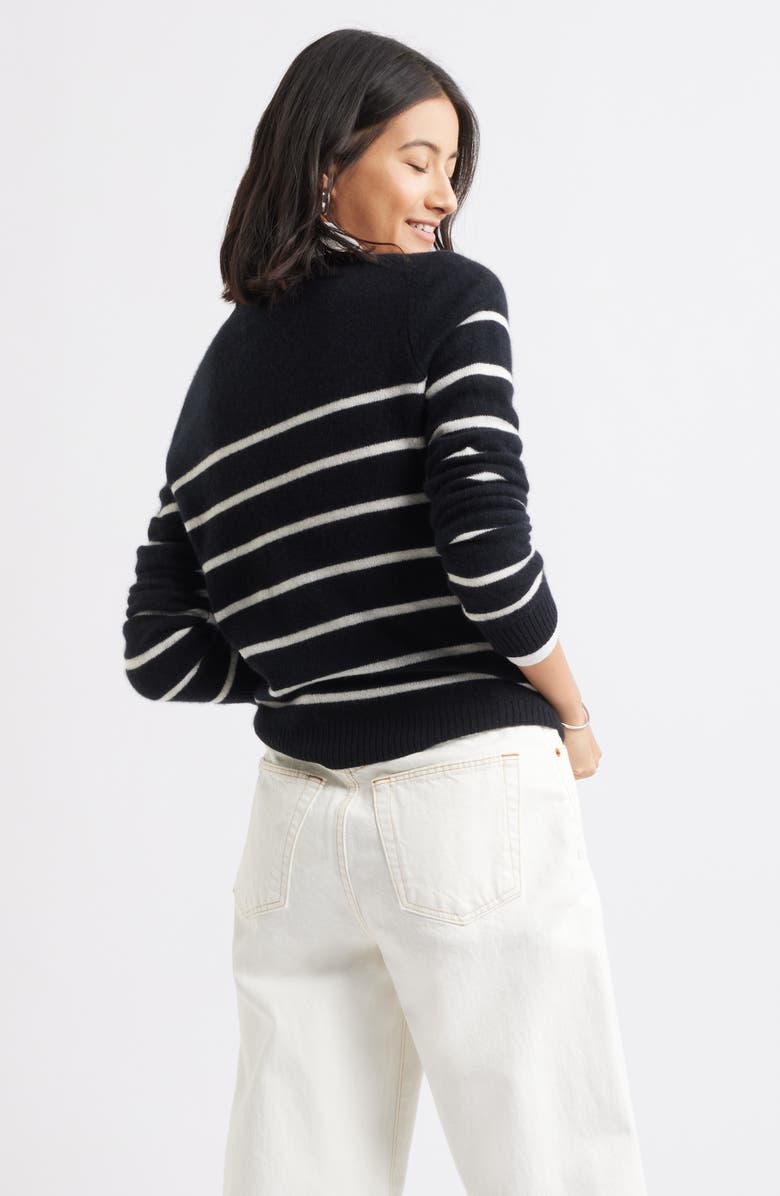 Caslon<sup>®</sup> Cashmere Crewneck Sweater, Alternate, color, Black- Ivory Stacy Stripe