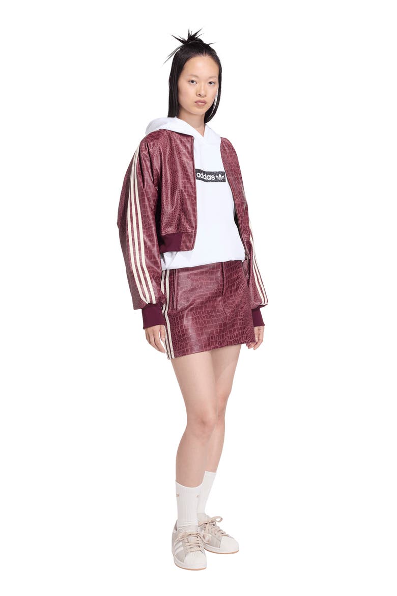 Croc Embossed Faux Leather Miniskirt, Alternate, color, MAROON