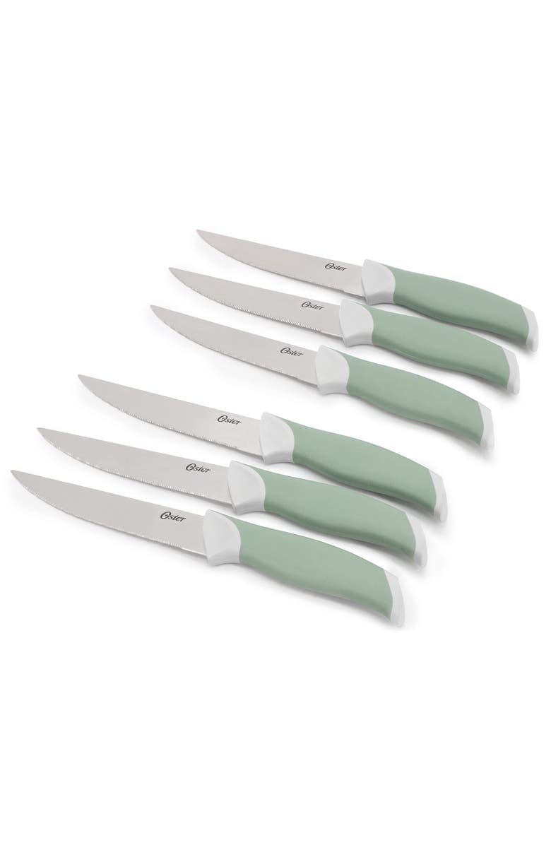OSTER Linbergh 14 Piece Stainless Steel Cutlery and Cutting Board Set with Soft-Grip Handles, Alternate, color, Green