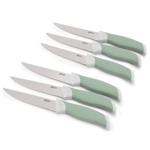 Oster Linbergh 14 Piece Stainless Steel Cutlery And Cutting Board Set In Green With Soft-grip Handles In Green