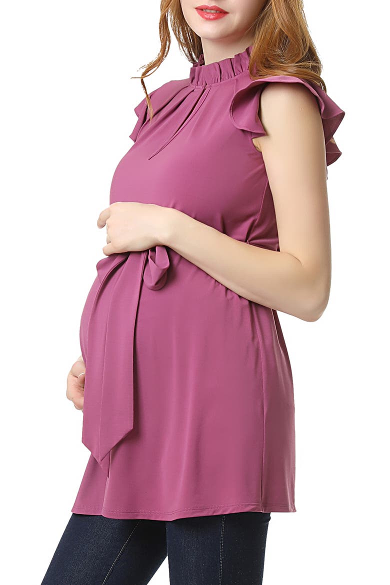 Matilda Flutter Sleeve Maternity Top, Alternate, color, ROSE